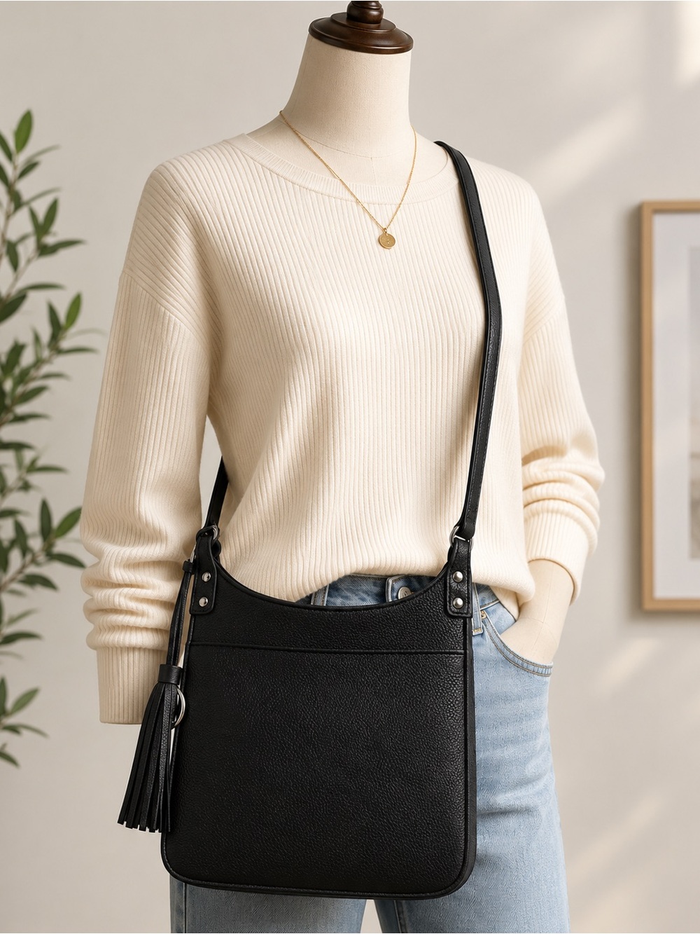 Lucinda Square Crossbody Bag w/Tassel by Jen & Co